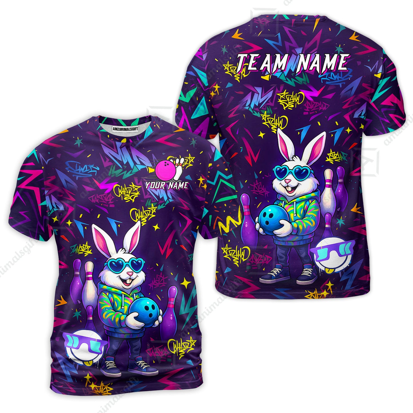 Custom Hip Hop Rabbit Bowling Jersey Polo Shirt, Custom Hip Hop Rabbit Bowling Jersey Team Shirt For Players With Name & Team Name