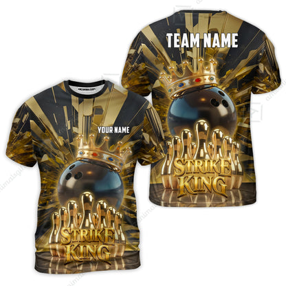 Custom Bowling Jersey Polo Shirt, Luxury Gold Strike King Crown, Custom Bowling Jersey Team Shirt For Players With Name and Team Name
