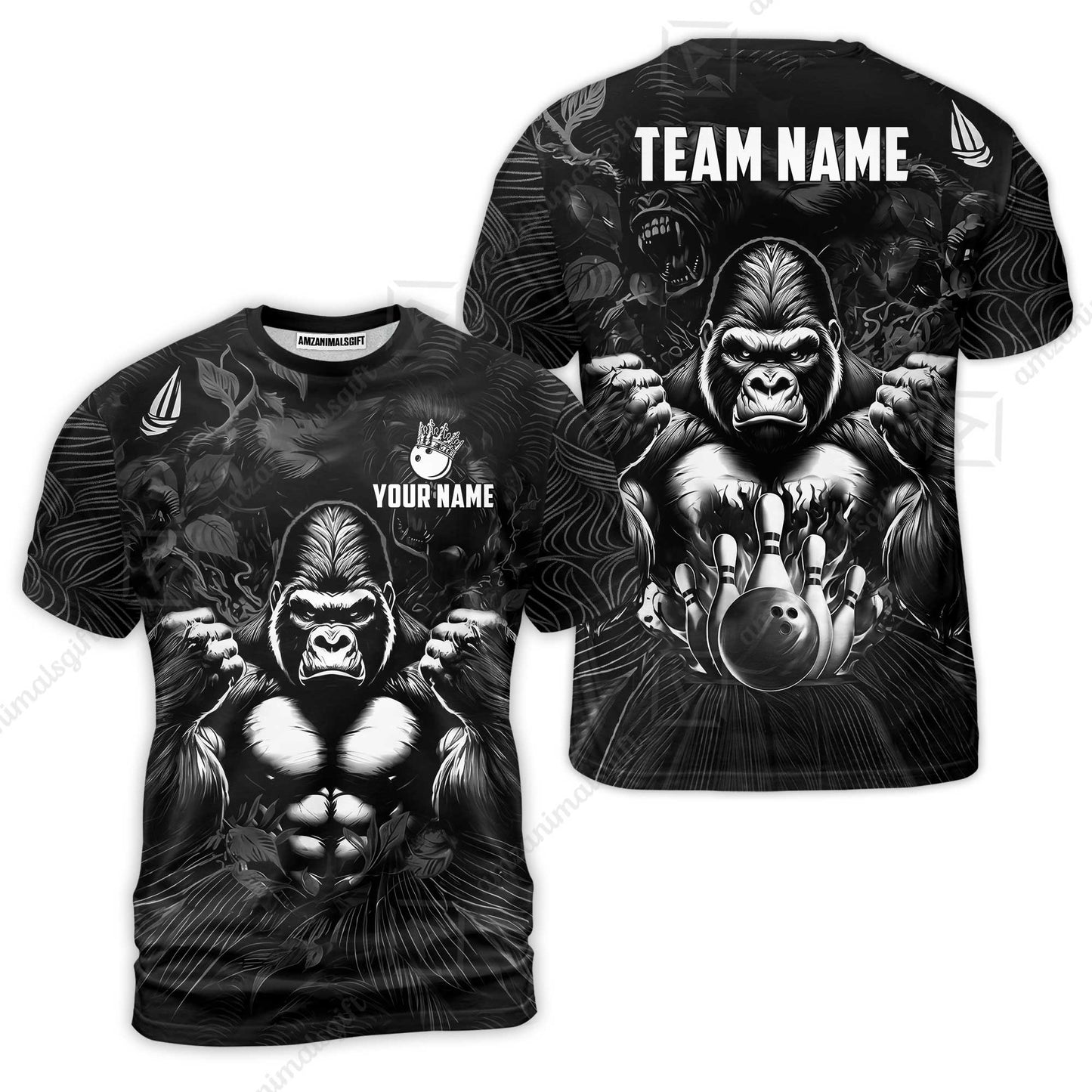 Custom Bowling Jersey Polo Shirt, Furious Gorilla Mascot, Custom Bowling Jersey Team Shirt For Players With Name & Team Name