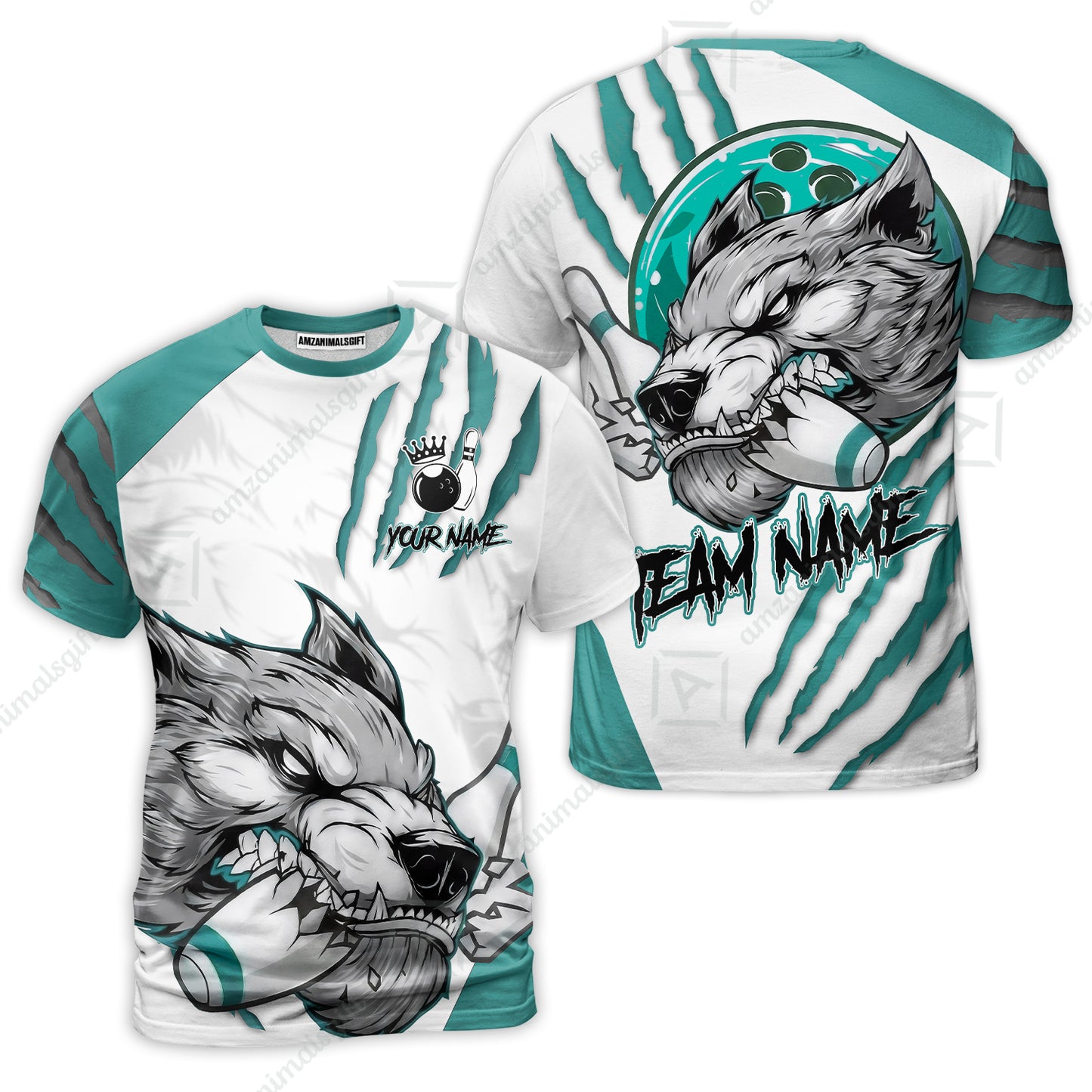 Customized Bowling Jerseys, Fierce Wolf Artwork Scratch, Uniform Bowling - Personalized Name And Team Name