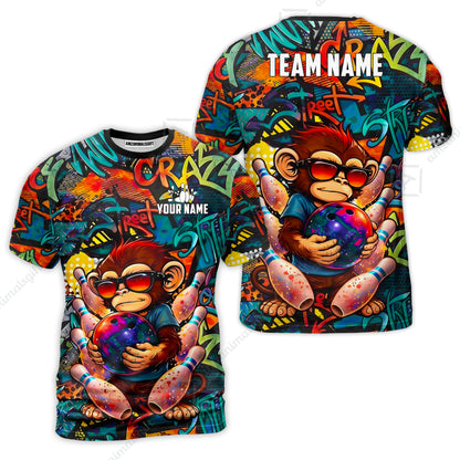 Custom Bowling Jersey Polo Shirt, Street Graffiti Funny Monkey Mascot, Custom Bowling Jersey Team Shirt For Players With Name & Team Name