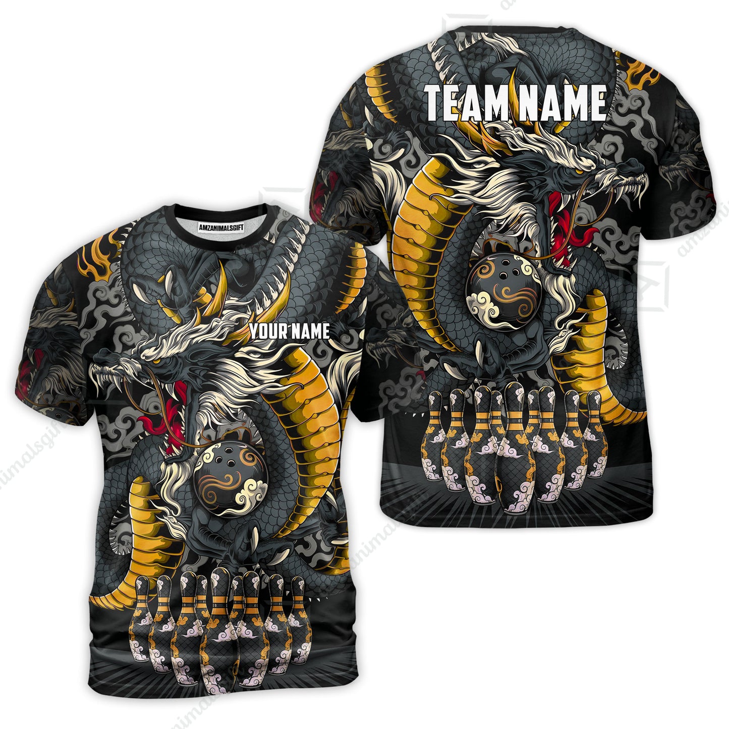 Custom Bowling Jersey Polo Shirt, Oriental Jade Dragon & Classic Clouds, Custom Bowling Jersey Team Shirt For Players With Name & Team Name