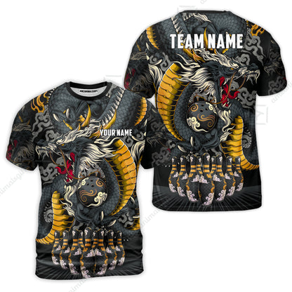 Custom Bowling Jersey Polo Shirt, Oriental Jade Dragon & Classic Clouds, Custom Bowling Jersey Team Shirt For Players With Name & Team Name