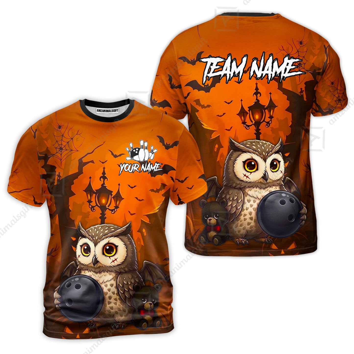 Custom Bowling Jersey Polo Shirt, Owl In Halloween, Personalized Name And Team Name