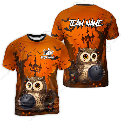 Custom Bowling Jersey Polo Shirt, Owl In Halloween, Personalized Name And Team Name