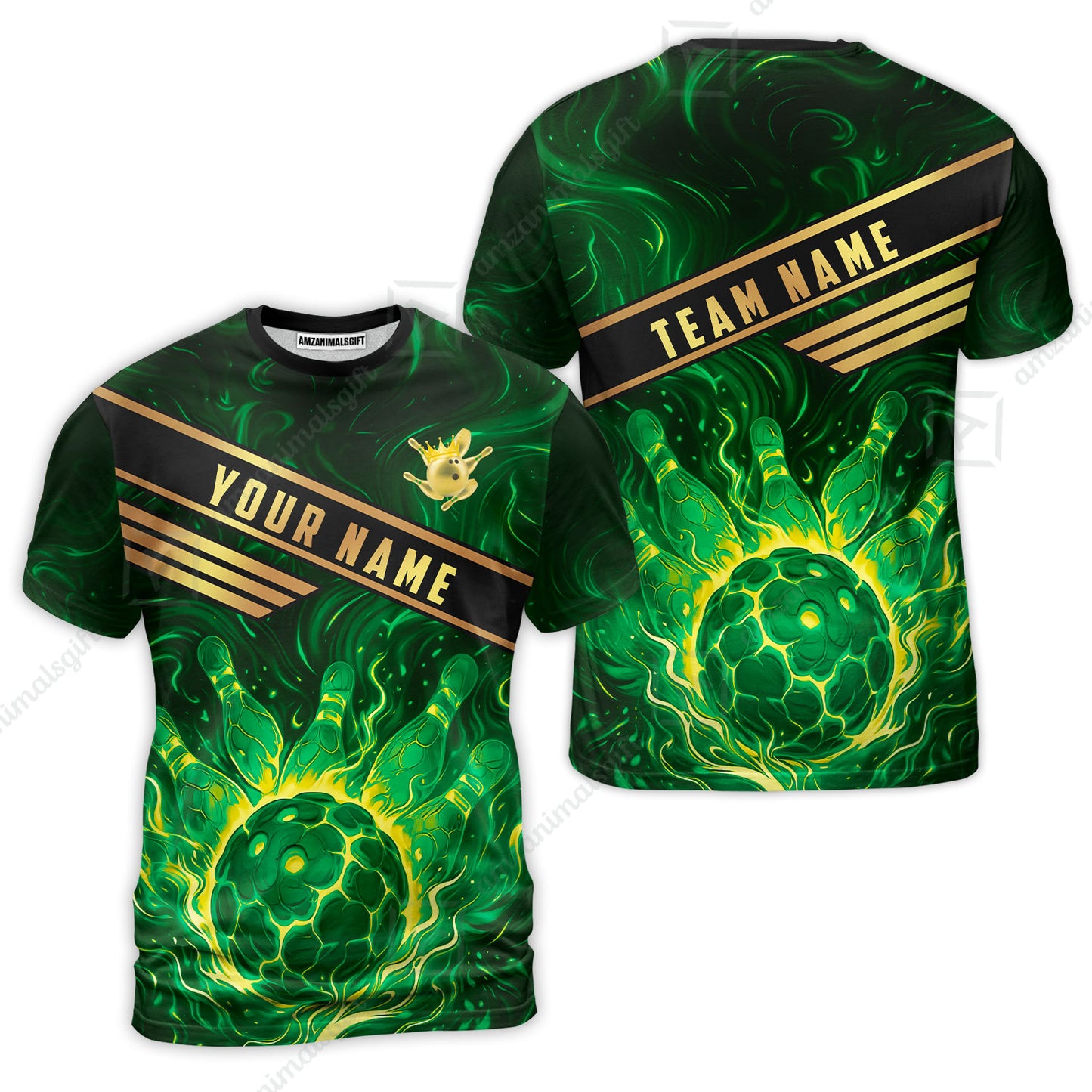 Custom Bowling Polo Shirt, Glowing Bowling Ball and Pins Custom Bowling Polo Team Shirt For Players With Name & Team Name