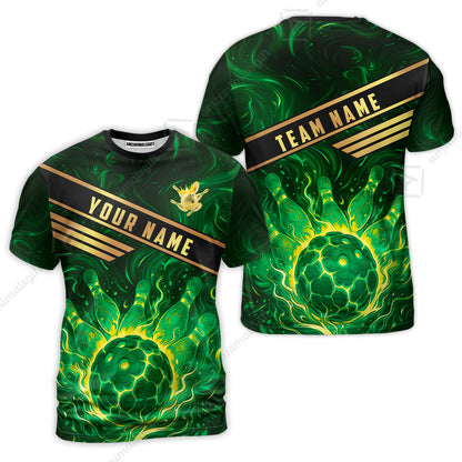 Custom Bowling Polo Shirt, Glowing Bowling Ball and Pins Custom Bowling Polo Team Shirt For Players With Name & Team Name