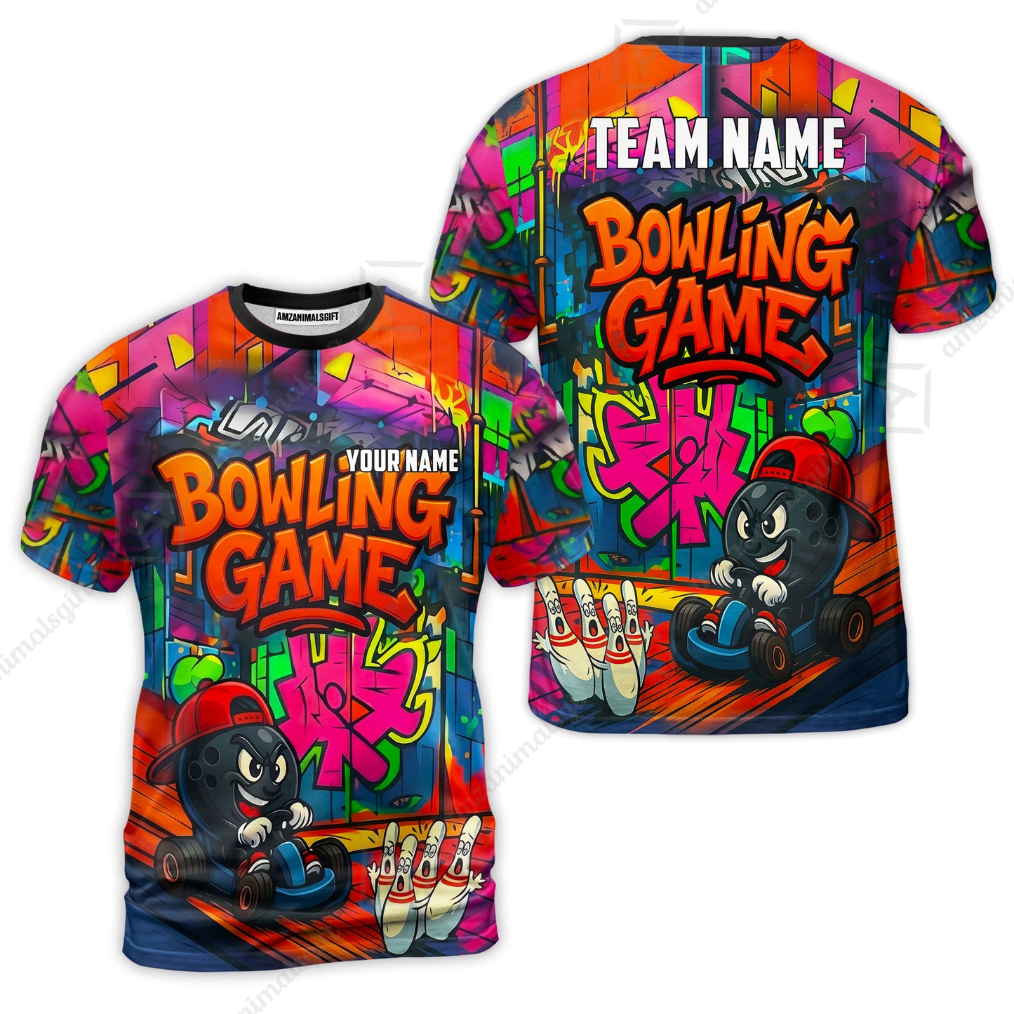 Custom Bowling Jersey Polo Shirt, Street Graffiti Go Kart Ball, Custom Bowling Jersey Team Shirt For Players With Name and Team Name