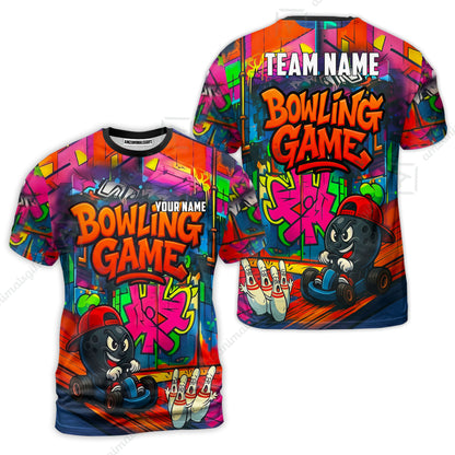 Custom Bowling Jersey Polo Shirt, Street Graffiti Go Kart Ball, Custom Bowling Jersey Team Shirt For Players With Name and Team Name