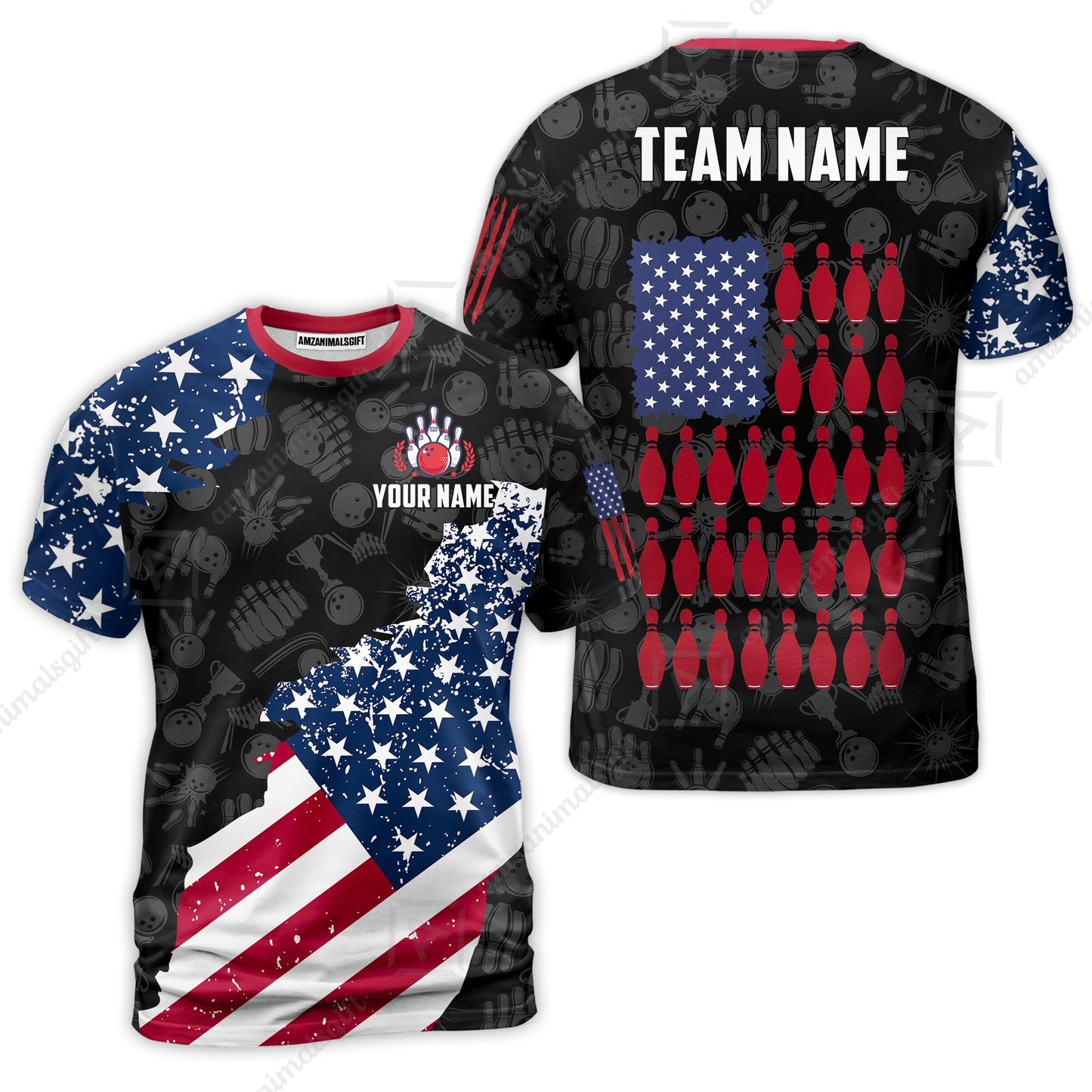 Custom Bowling Jersey Polo Shirt, Americana Patriotic Distressed Flag, Custom Bowling Jersey Team Shirt For Players With Name and Team Name