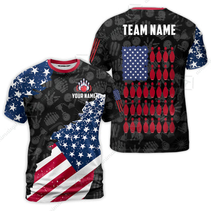 Custom Bowling Jersey Polo Shirt, Americana Patriotic Distressed Flag, Custom Bowling Jersey Team Shirt For Players With Name and Team Name