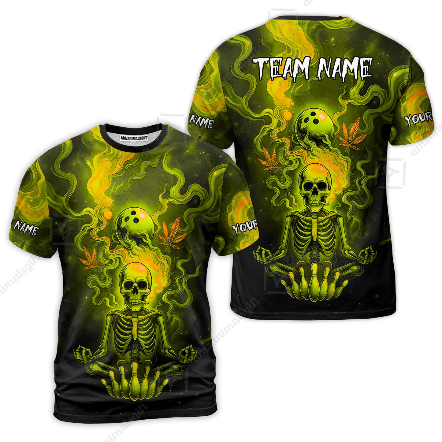 Custom Bowling Team Unisex Polo Shirt, Neon Skull CNB Bowling Custom Shirt Featuring Personalized Name and Team Name