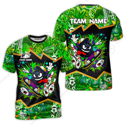 Customized Bowling Unisex Polo Shirt, Skater Bowling Ball Attack, Bowling Uniform, Personalized Name And Team Name