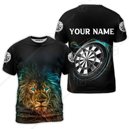 Customized Name Darts Polo Shirt, Blue Bullseye Dartboard Personalized Lion And Darts Polo Shirt