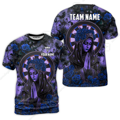 Custom Darts Jersey Polo Shirt, Gothic Madonna And Blue Rose, Custom Dart Jersey Team Shirt For Players With Name & Team Name