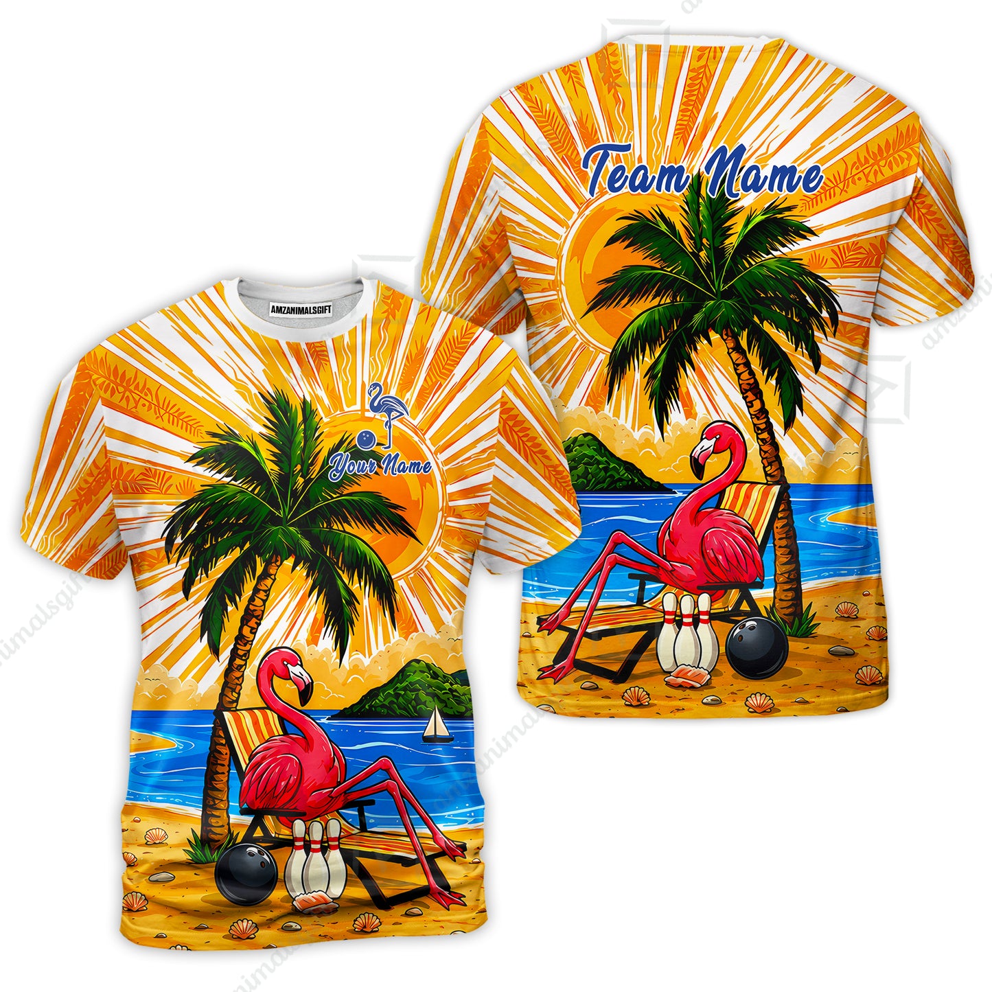 Custom Bowling Jersey Polo Shirt, Flamingo Aloha, Custom Bowling Jersey Team Shirt For Players With Name and Team Name
