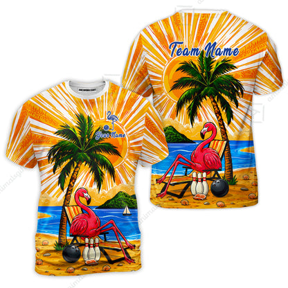 Custom Bowling Jersey Polo Shirt, Flamingo Aloha, Custom Bowling Jersey Team Shirt For Players With Name and Team Name