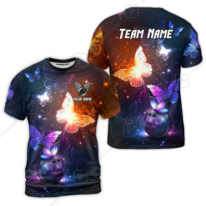 Custom Bowling Jersey Polo Shirt, Magical Glowing Butterfly Galaxy Pattern, Custom Bowling Jersey Team Shirt For Players With Name & Team Name