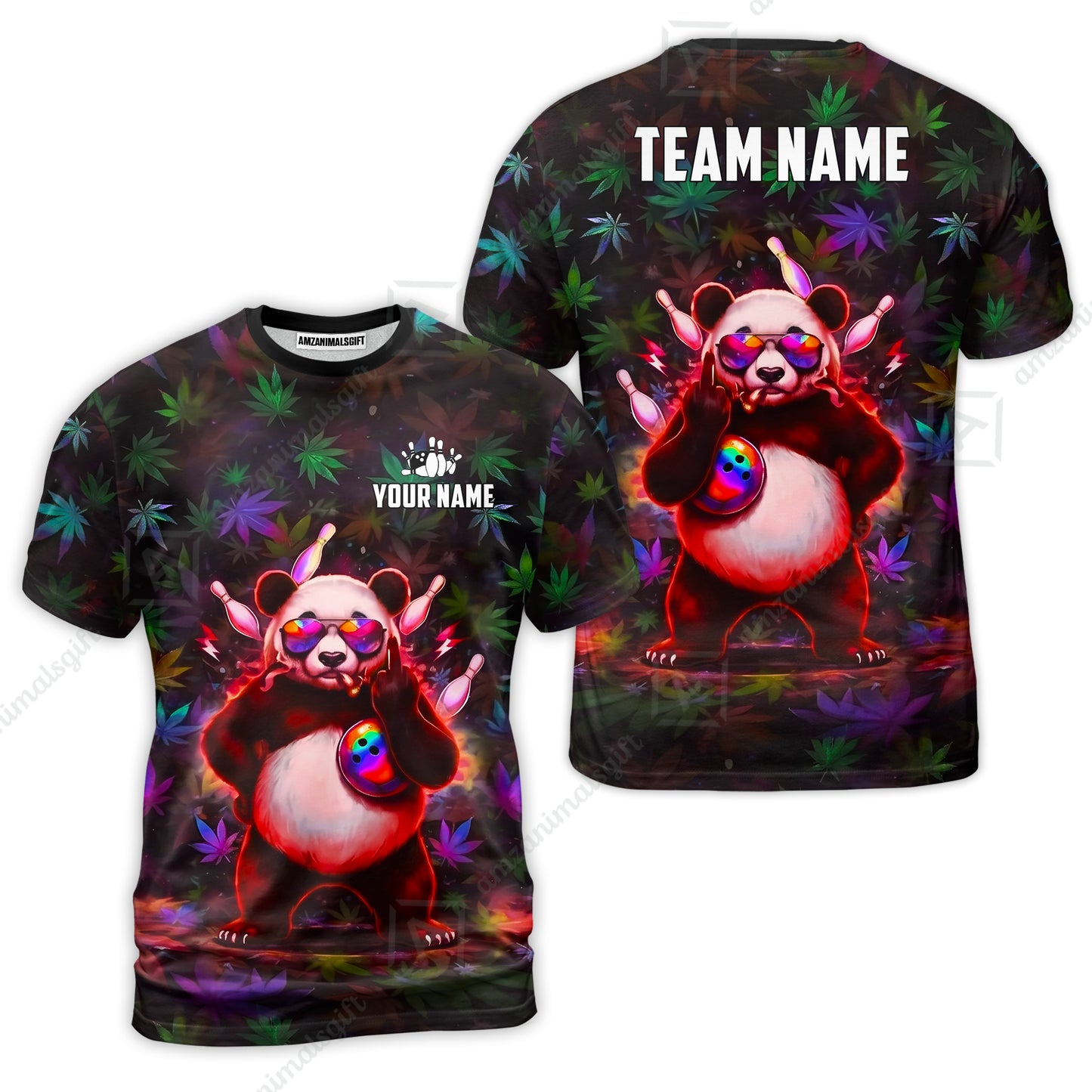 Custom Bowling Jersey Polo Shirt, Badass Stoner Panda & Psychedelic Leaves, Custom Bowling Jersey Team Shirt For Players With Name & Team Name