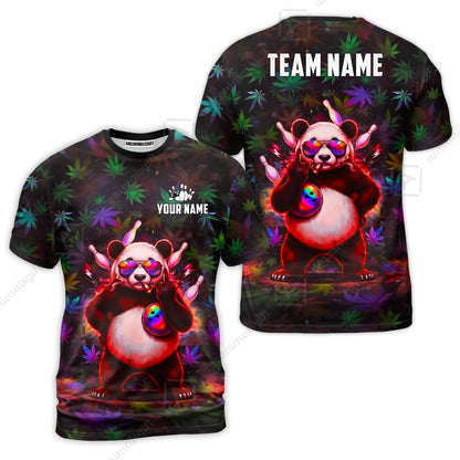 Custom Bowling Jersey Polo Shirt, Badass Stoner Panda & Psychedelic Leaves, Custom Bowling Jersey Team Shirt For Players With Name & Team Name