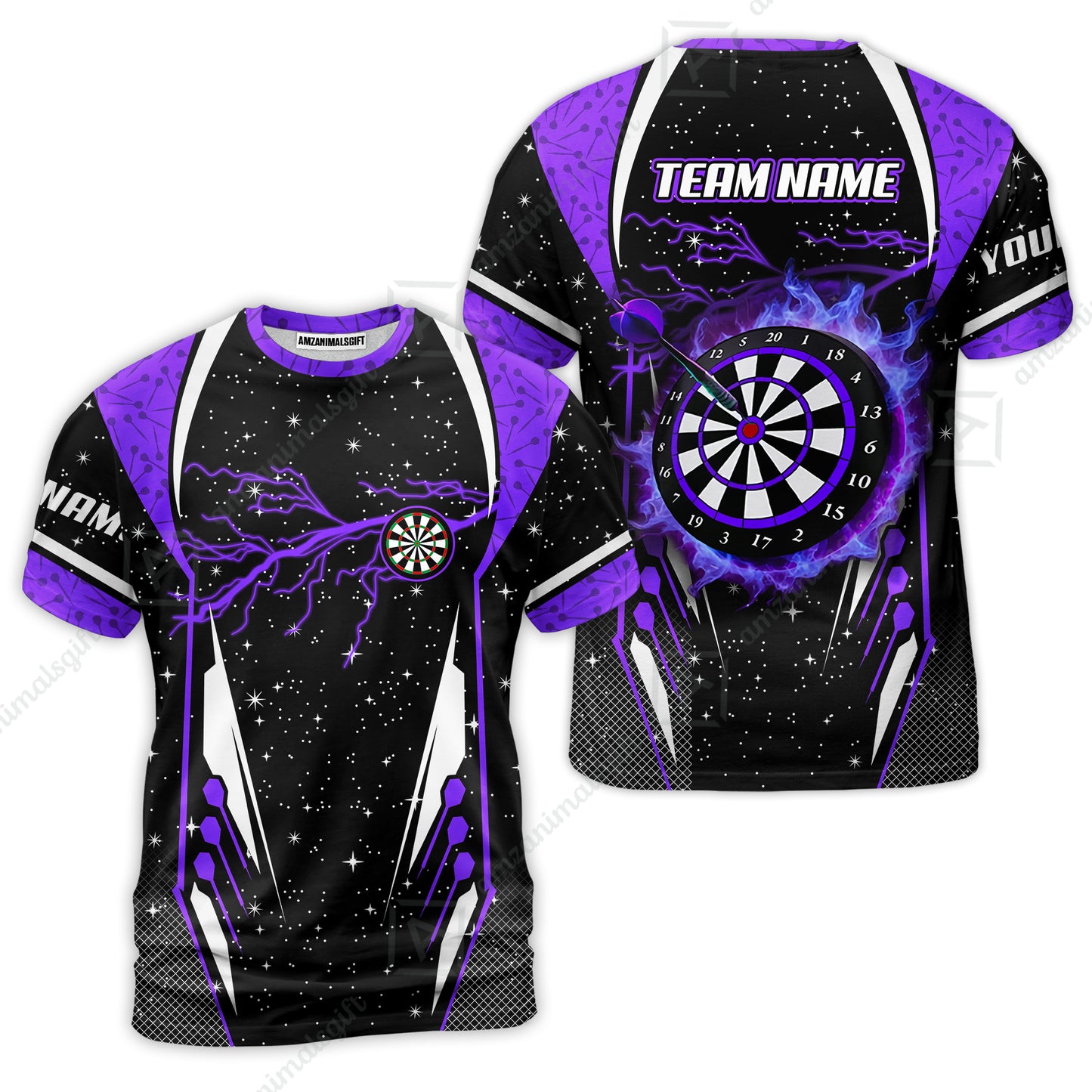 Custom Lightning Glitter Darts Team Unisex Polo Shirts, Customized Name Team Name Darts Team Jerseys Uniform