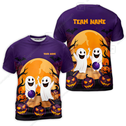 Custom Bowling Jersey Polo Shirt, Bowling Ghost Pumpkin Halloween, Personalized Name And Team Name