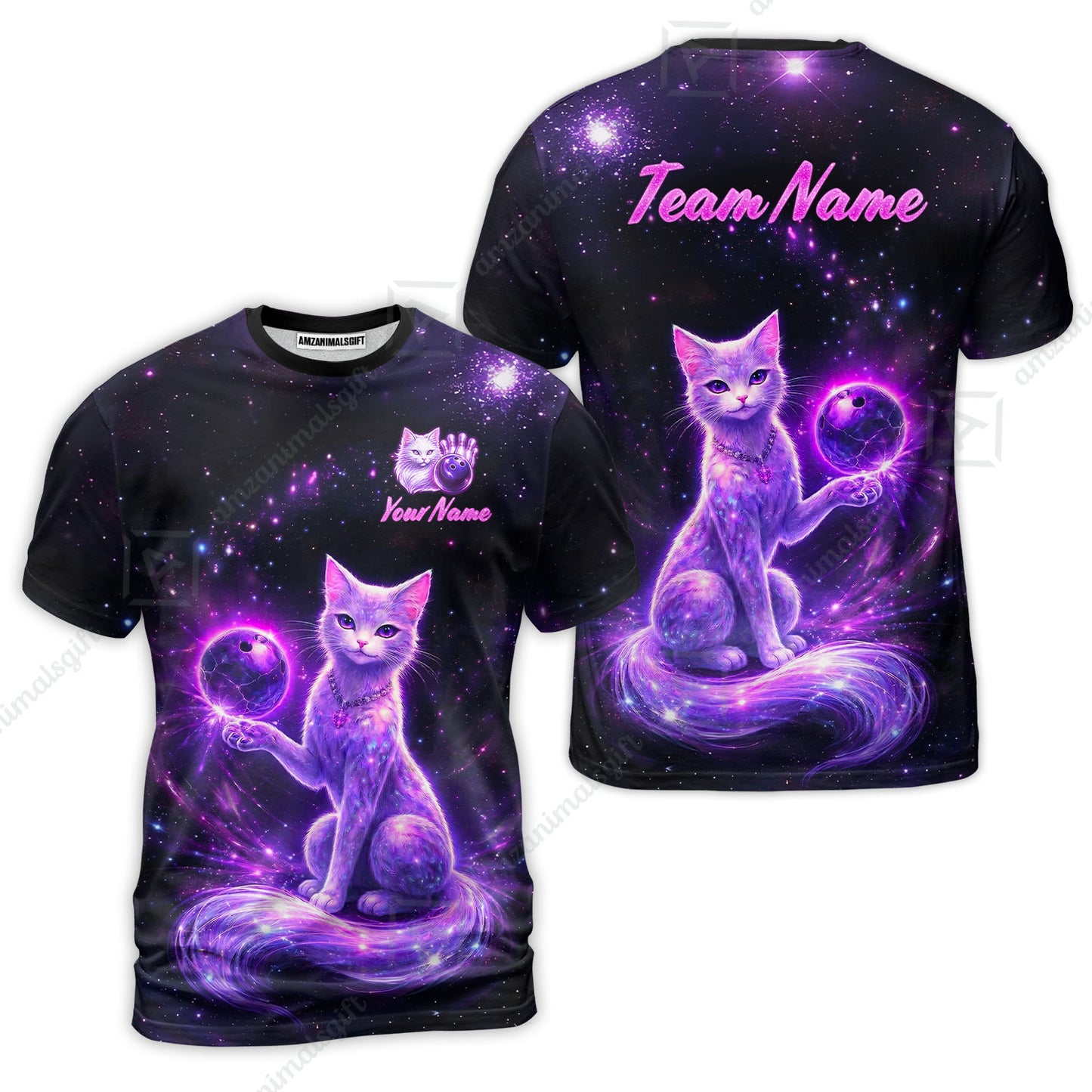 Custom Bowling Jersey Polo Shirt, Magical Kitty Bowling Custom Bowling Jersey Team Shirt For Players With Name & Team Name