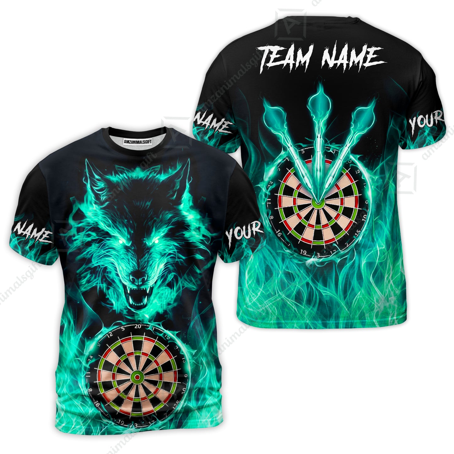 Custom Darts Jersey Polo Shirt, Dartboard Fierce Wolf Design, Uniform Dart - Personalized Name And Team Name