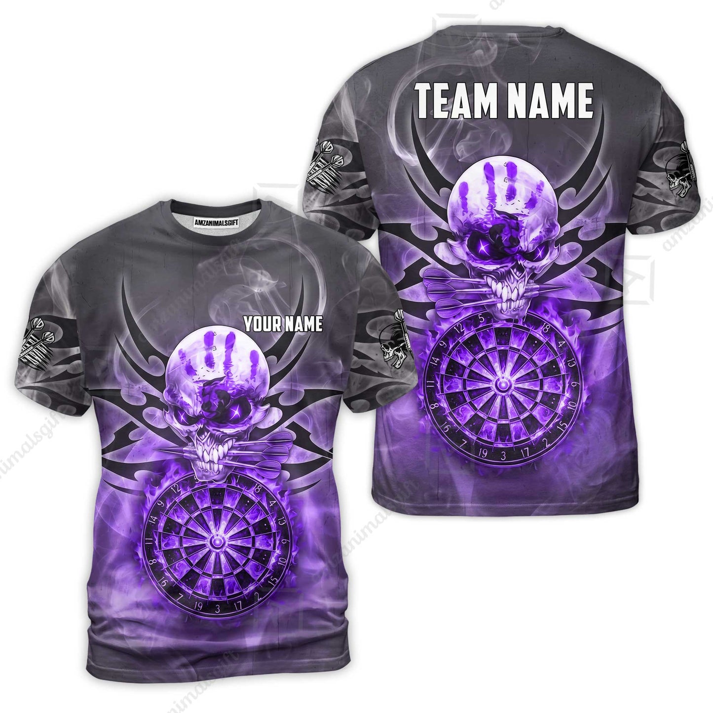 Custom Darts Jersey Polo Shirt, Glowing Fire Skull Tribal, Custom Dart Jersey Team Shirt For Players With Name & Team Name