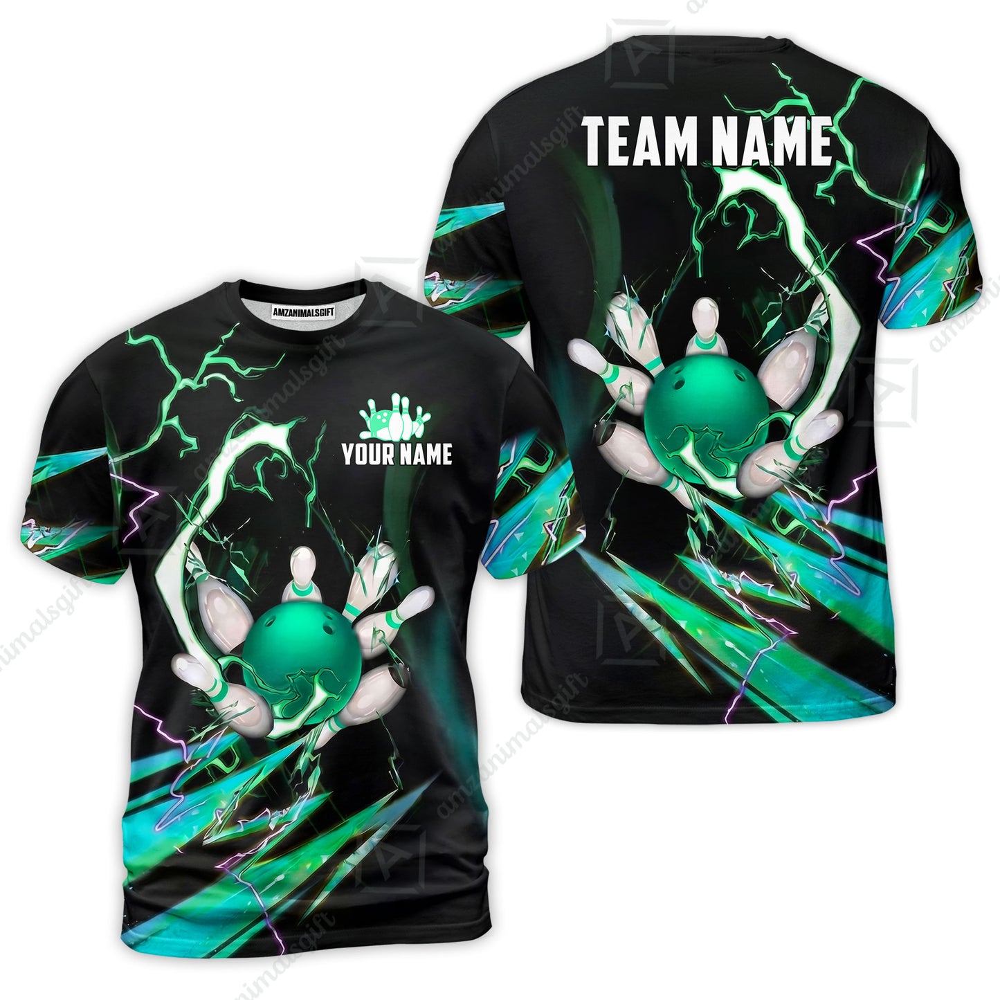 Custom Bowling Jersey Polo Shirt, Electric Strike & Neon Plasma, Custom Bowling Jersey Team Shirt For Players With Name & Team Name