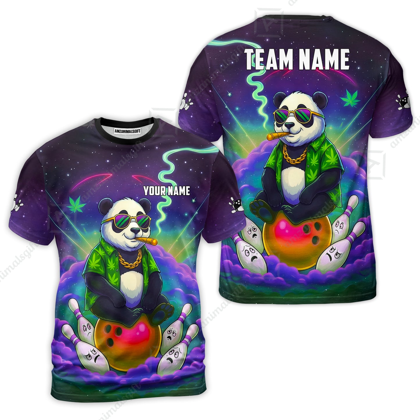 Custom Bowling Jersey Polo Shirt, Chill Panda & Cosmic Vibe, Custom Bowling Jersey Team Shirt For Players With Name & Team Name