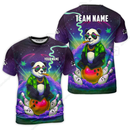 Custom Bowling Jersey Polo Shirt, Chill Panda & Cosmic Vibe, Custom Bowling Jersey Team Shirt For Players With Name & Team Name