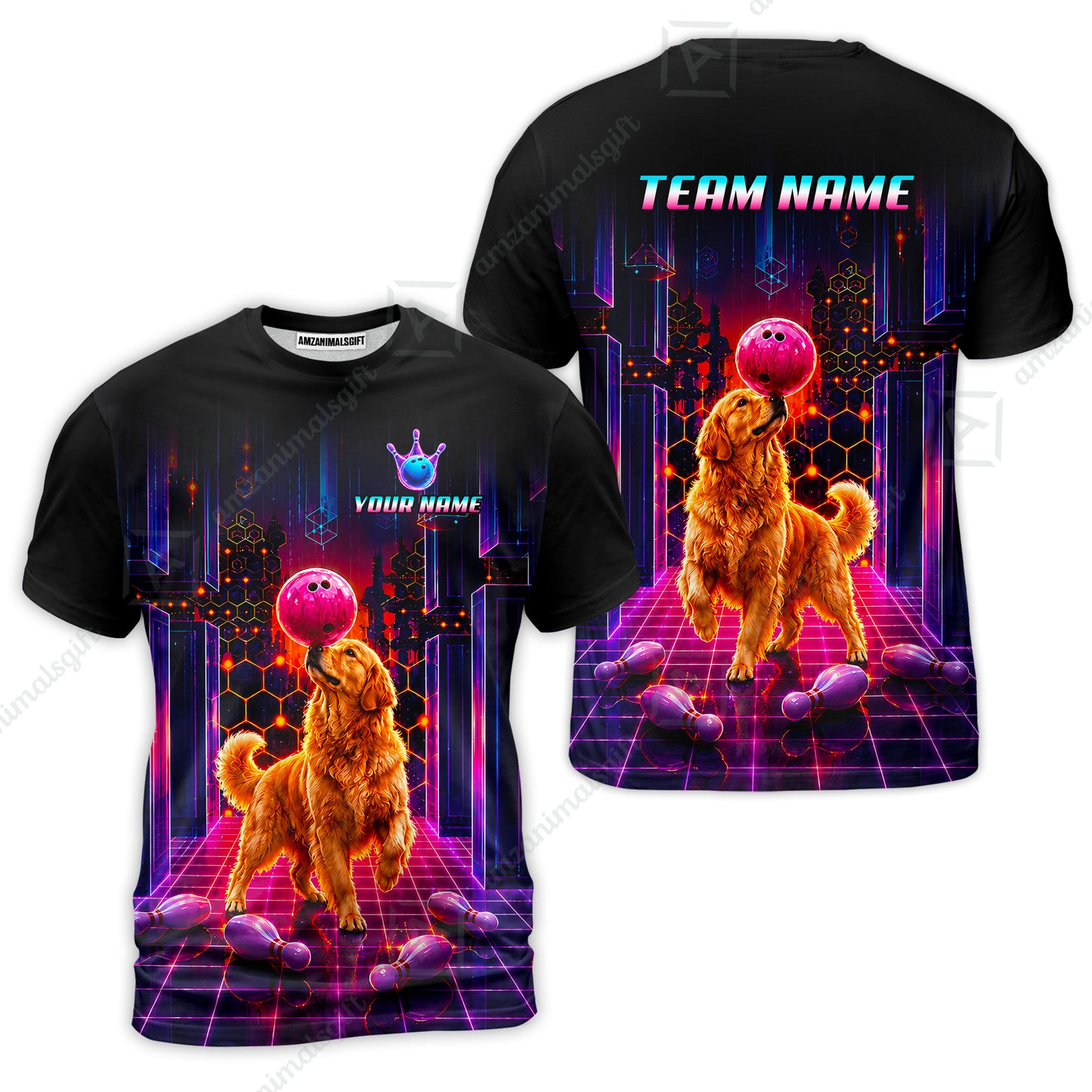 Custom Bowling Jersey Polo Shirt, Cyber Bowling Dog, Custom Bowling Jersey Team Shirt For Players With Name & Team Name