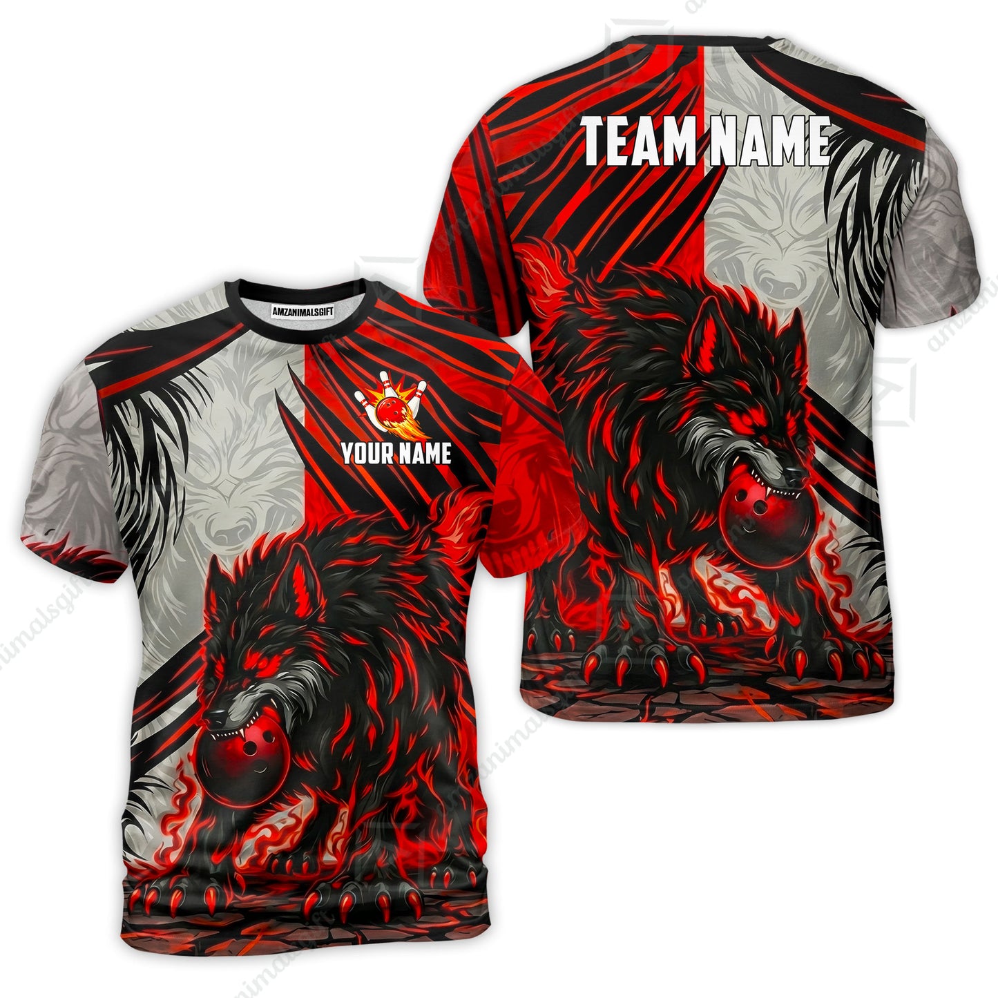Custom Bowling Jersey Polo Shirt, Lone Wolf Strike & Emerald Frost, Custom Bowling Jersey Team Shirt For Players With Name & Team Name