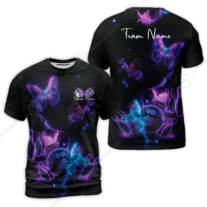 Custom Bowling Jersey Polo Shirt, Bowling Butterfly Universe, Custom Bowling Jersey Team Shirt For Players With Name and Team Name