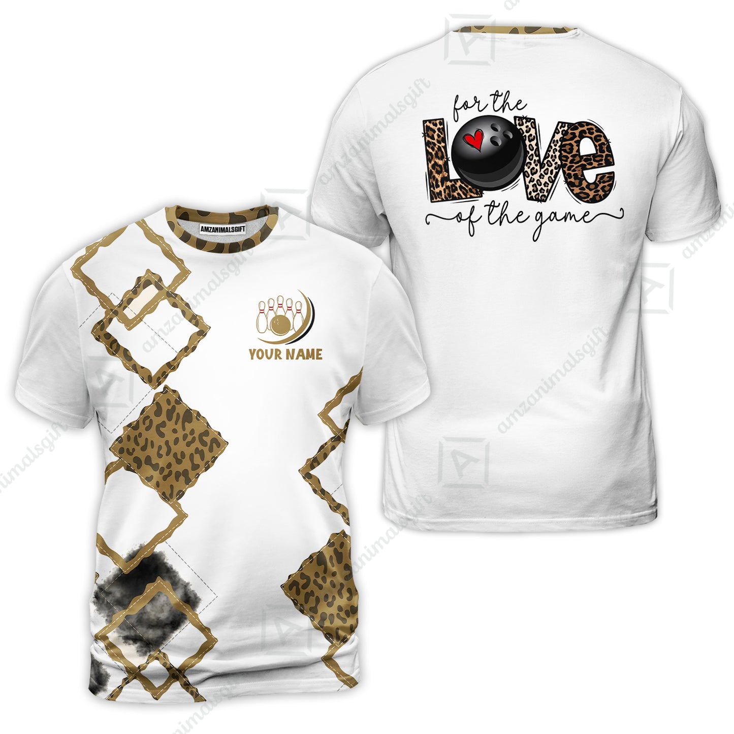 Custom Bowling Jersey Polo Shirt, Chic Leopard Print Love of the Game, Custom Bowling Jersey Team Shirt For Players With Name and Team Name