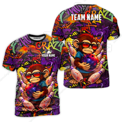 Custom Bowling Jersey Polo Shirt, Street Graffiti Funny Monkey Mascot, Custom Bowling Jersey Team Shirt For Players With Name & Team Name