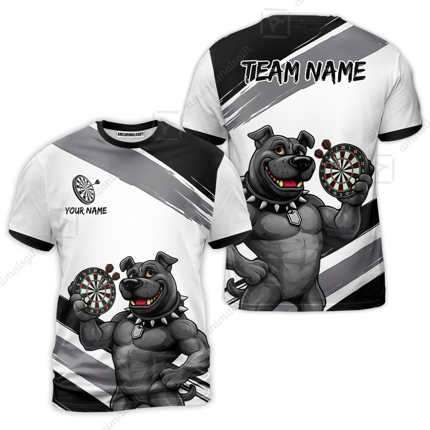 Custom Darts Jersey Polo Shirt, Pitbull Hold Dart Board, Custom Dart Jersey Team Shirt For Players With Name & Team Name