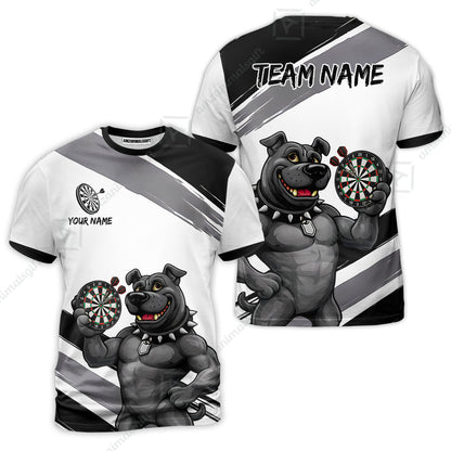 Custom Darts Jersey Polo Shirt, Pitbull Hold Dart Board, Custom Dart Jersey Team Shirt For Players With Name & Team Name