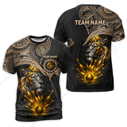 Custom Bowling Jersey Polo Shirt, Regal Golden Tribal Lion, Custom Bowling Jersey Team Shirt For Players With Name and Team Name