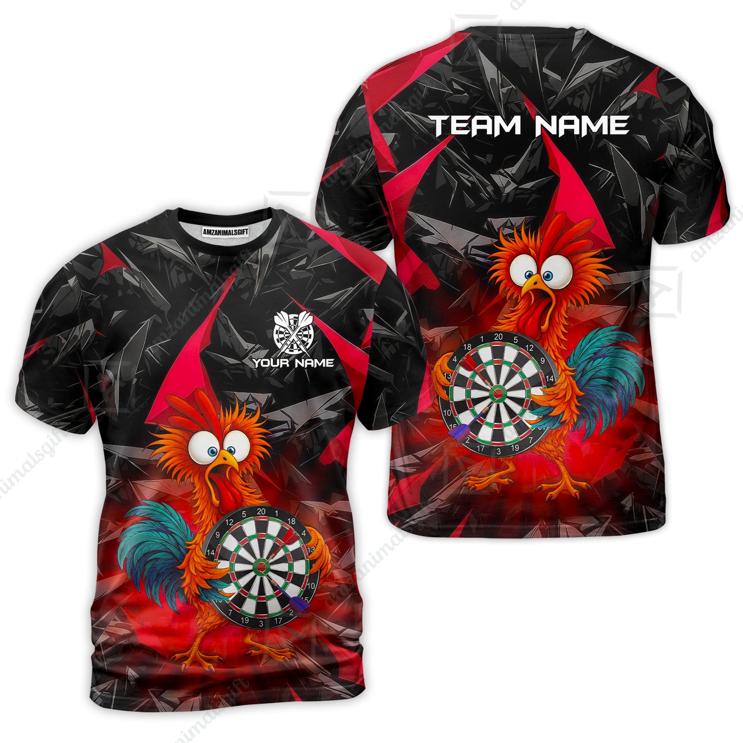 Custom Darts Team Jersey, Personalized Funky Rooster Dart Shirt For Players With Name & Team Name