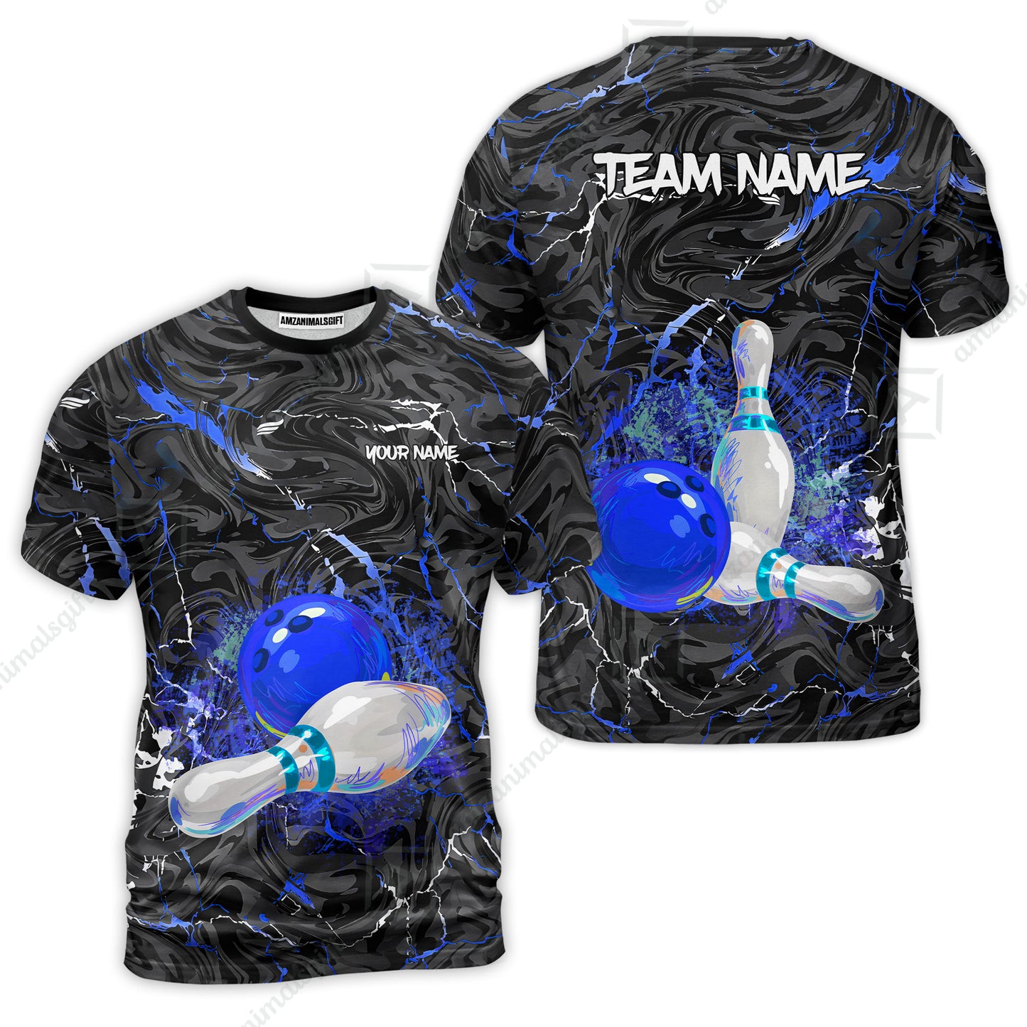 Customized Bowling Unisex Polo Shirt, Swirling Marbled Pattern Vibrant Veins, Bowling Uniforms, Personalized Name And Team Name