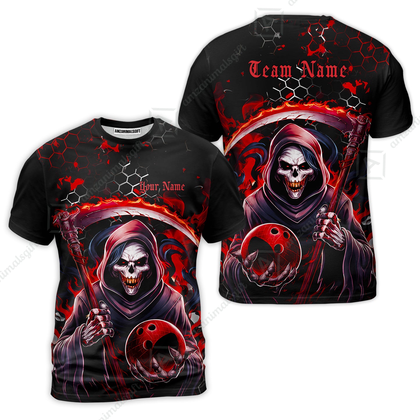 Custom Bowling Jersey Polo Shirt, Red Reaper, Personalized Name And Team Name