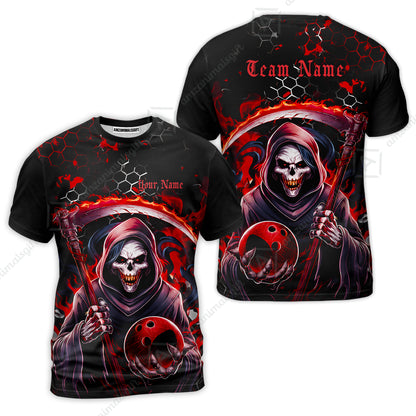 Custom Bowling Jersey Polo Shirt, Red Reaper, Personalized Name And Team Name