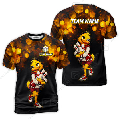Custom Bowling Jersey Polo Shirt, Golden Glow Varsity Duckling Mascot, Custom Bowling Jersey Team Shirt For Players With Name and Team Name