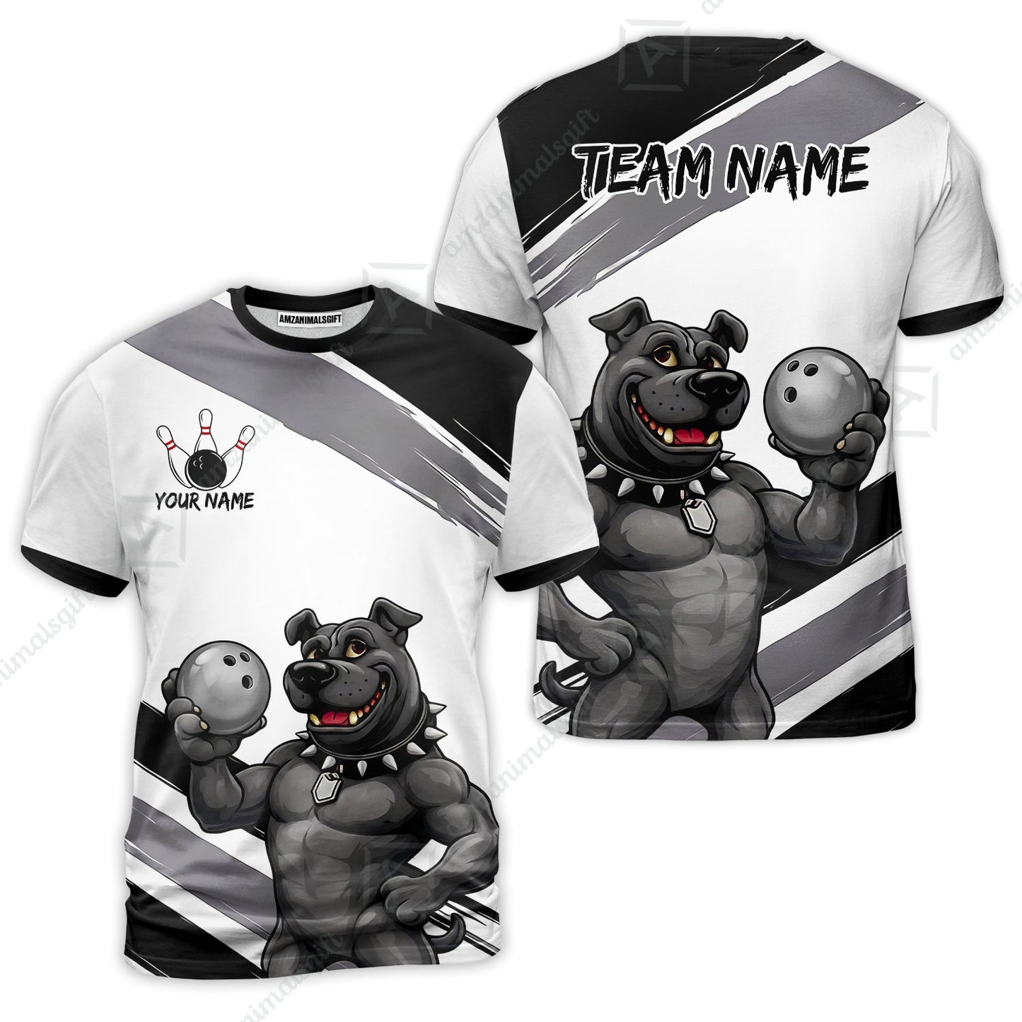 Custom Bowling Jersey Polo Shirt, Pitbull Hold Bowling Ball, Custom Bowling Jersey Team Shirt For Players With Name & Team Name