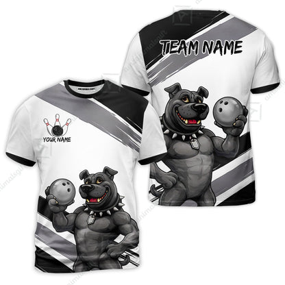 Custom Bowling Jersey Polo Shirt, Pitbull Hold Bowling Ball, Custom Bowling Jersey Team Shirt For Players With Name & Team Name