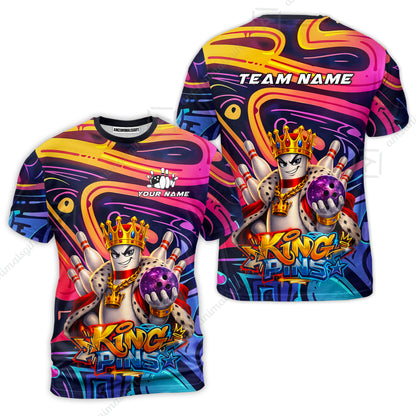 Custom Bowling Jersey Polo Shirt, Psychedelic Graffiti King Pins Mascot, Custom Bowling Jersey Team Shirt For Players With Name and Team Name