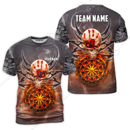 Custom Darts Jersey Polo Shirt, Glowing Fire Skull Tribal, Custom Dart Jersey Team Shirt For Players With Name & Team Name