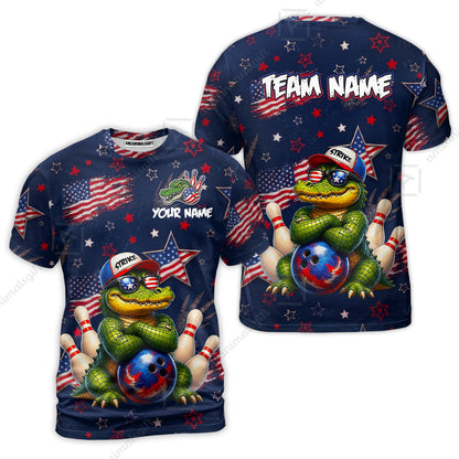 Custom Bowling Jersey Polo Shirt, Cool Patriotic Alligator Mascot, Custom Bowling Jersey Team Shirt For Players With Name and Team Name